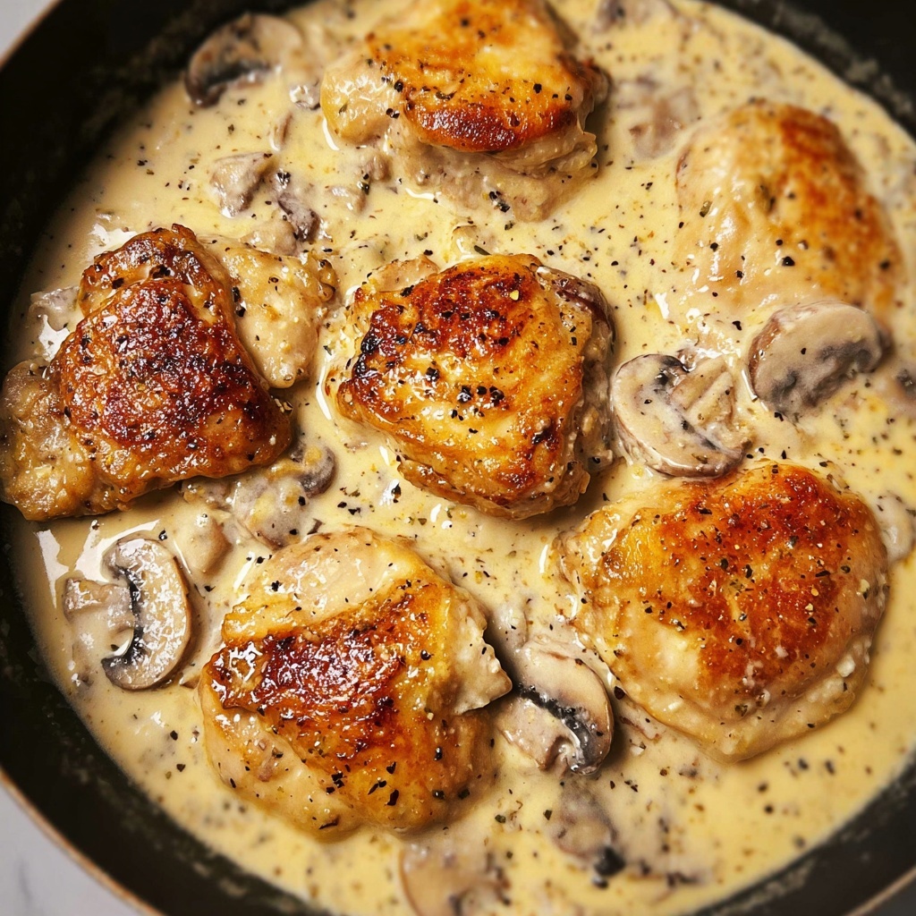 Chicken and Mushrooms in Creamy Asiago and Mustard Sauce Recipe - Recipe Image