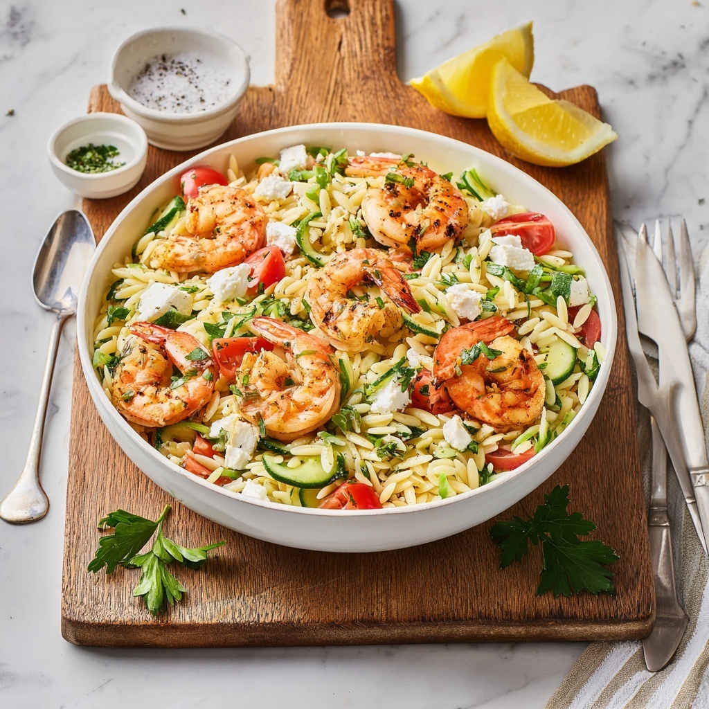 Greek-Style Lemony Grilled Shrimp Orzo Salad Recipe - Recipe Image