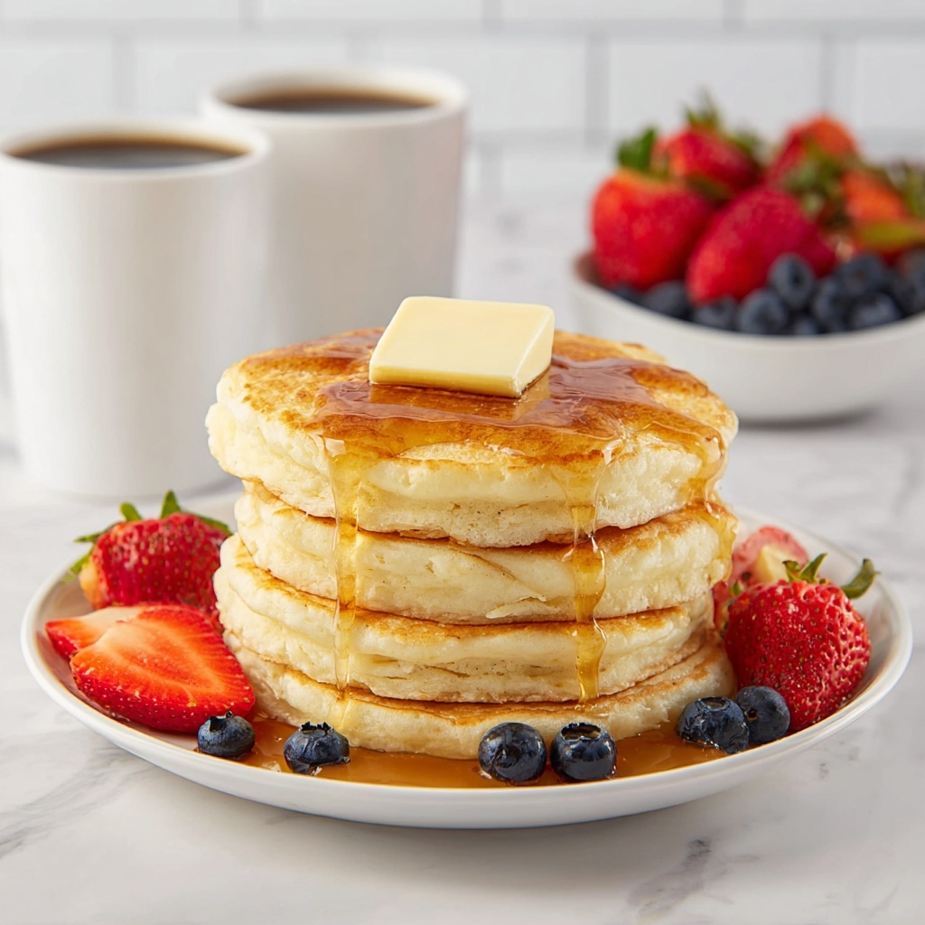 Fluffy Pancakes with Maple Syrup and Fresh Berries Recipe - Recipe Image