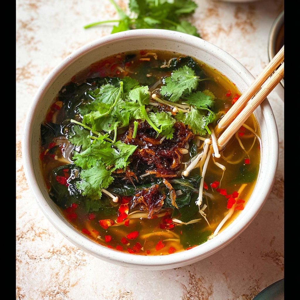 Quick Chinese Vegetable Soup with Enoki Mushrooms and Crispy Shallots Recipe - Recipe Image