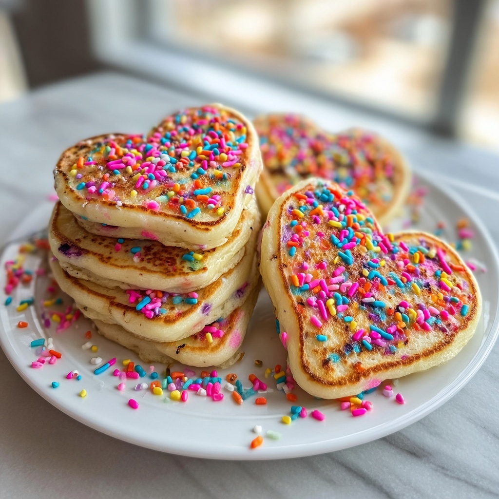 Rainbow Sprinkle Heart Pancakes Recipe - Recipe Image