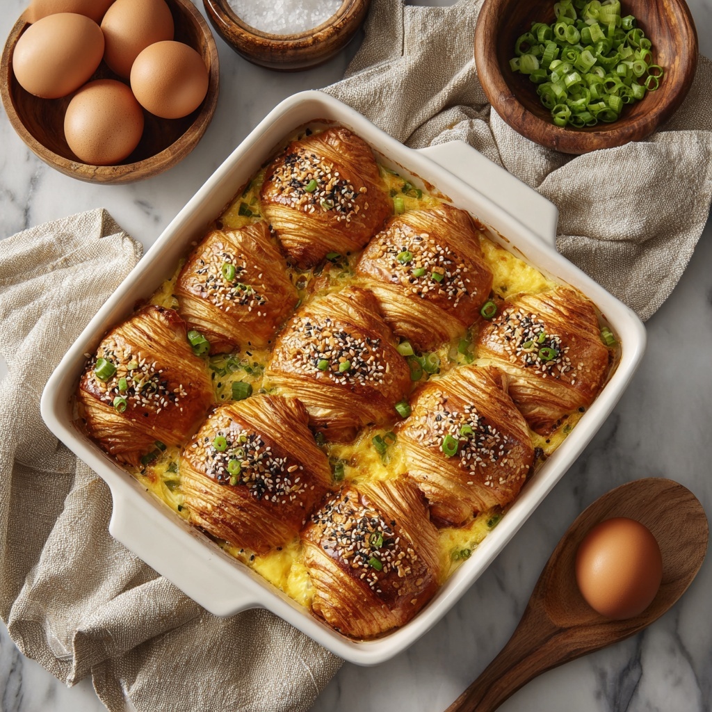Croissant Breakfast Casserole with Sausage, Cream Cheese, and Green Onions Recipe - Recipe Image