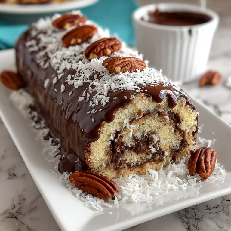 Decadent German Chocolate Coconut Pecan Roll Cake Recipe