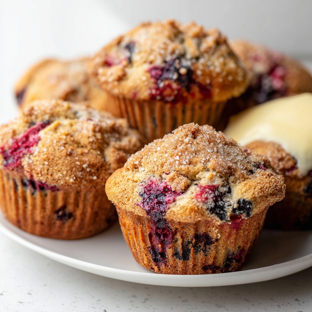 Mixed Berry Muffins with Sugary Tops Recipe - Recipe Image