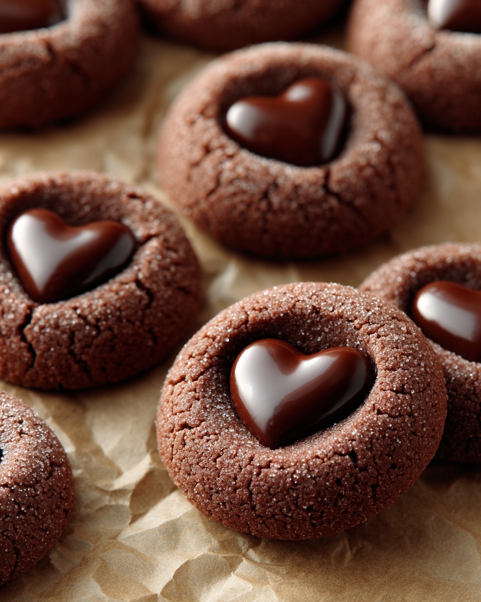 Heart-Shaped Chocolate Thumbprint Cookies Recipe - Recipe Image