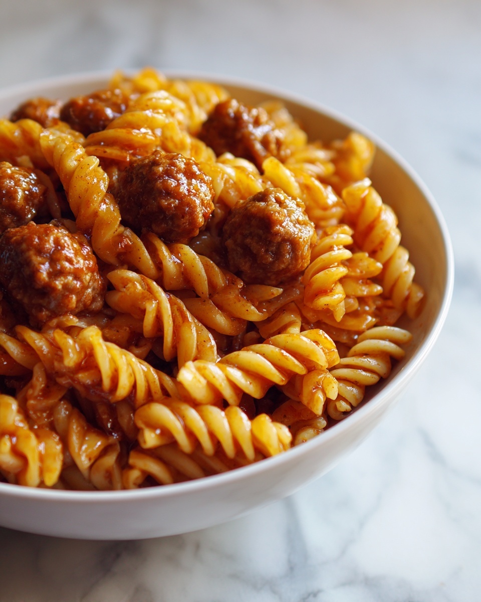 Sweet and Tangy BBQ Meatball Pasta Recipe - Recipe Image