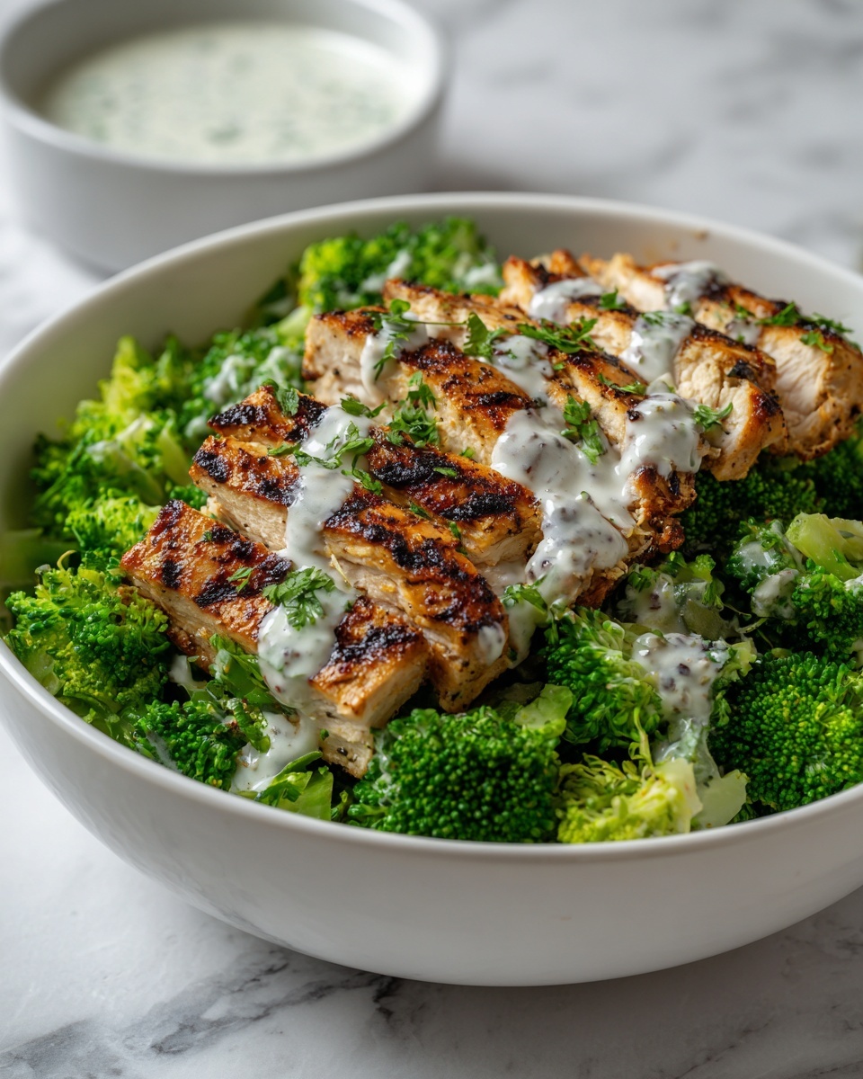 Grilled Chicken & Broccoli Bowls with Creamy Garlic Sauce Recipe - Recipe Image