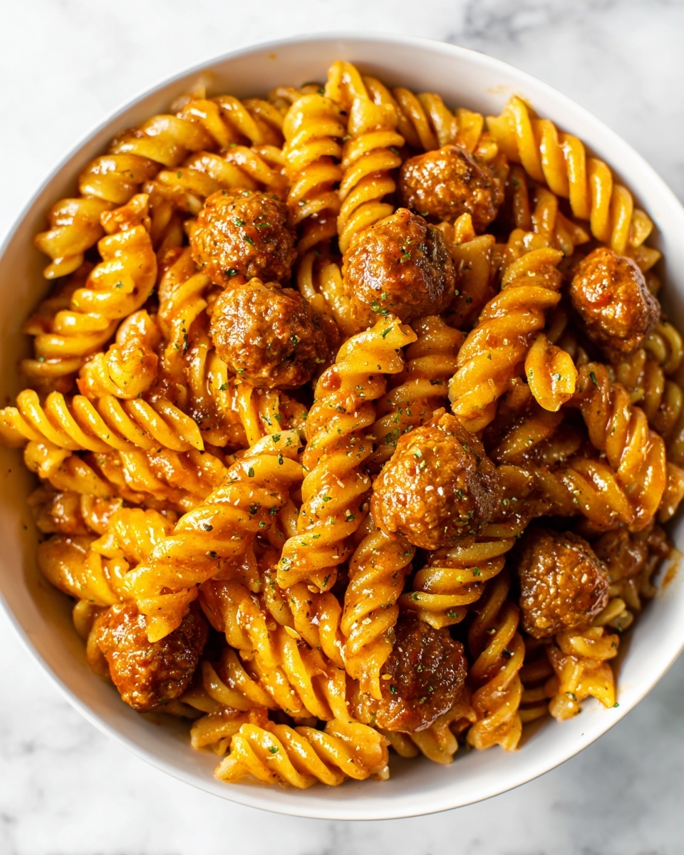 Sweet and Tangy BBQ Meatball Pasta Recipe - Recipe Image